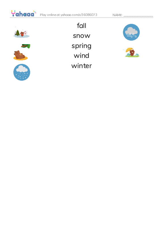RAZ Vocabulary E: The Four Seasons PDF three columns match words
