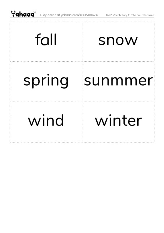 RAZ Vocabulary E: The Four Seasons PDF two columns flashcards
