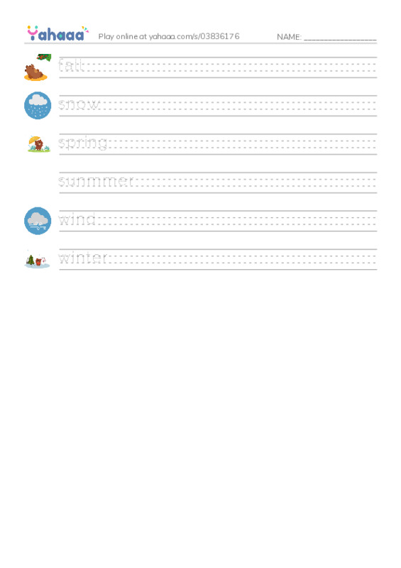 RAZ Vocabulary E: The Four Seasons PDF write between the lines worksheet