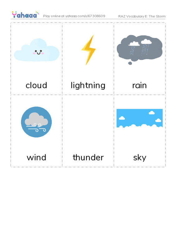 RAZ Vocabulary E: The Storm PDF flaschards with images