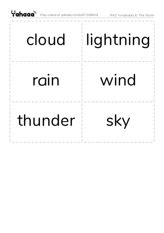 RAZ Vocabulary E: The Storm PDF two columns flashcards