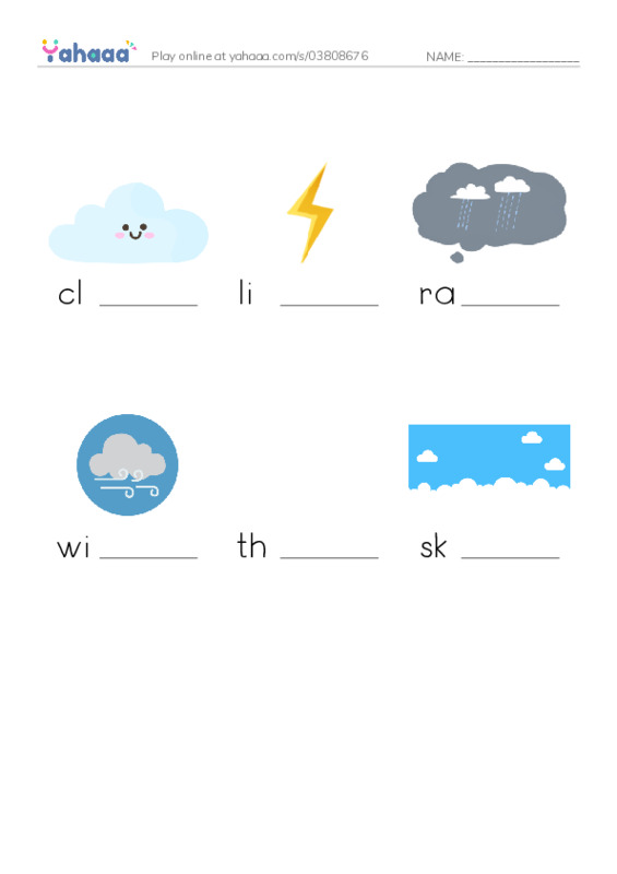 RAZ Vocabulary E: The Storm PDF worksheet to fill in words gaps