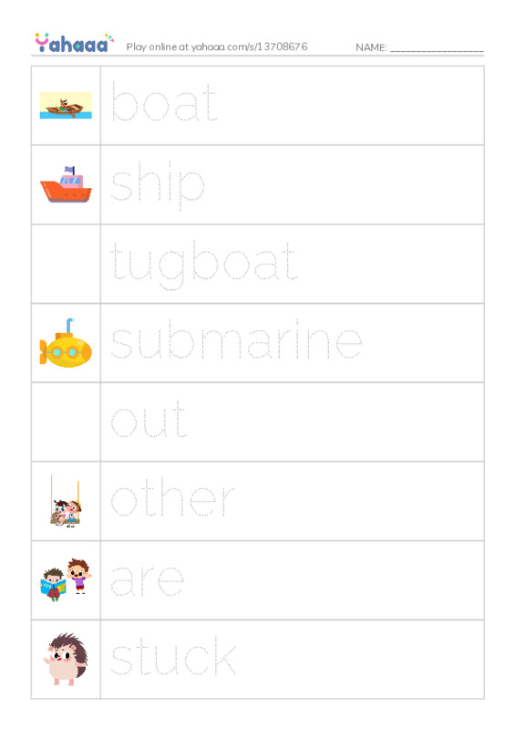 RAZ Vocabulary E: Tiny Tugboat PDF one column image words