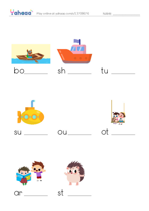 RAZ Vocabulary E: Tiny Tugboat PDF worksheet to fill in words gaps