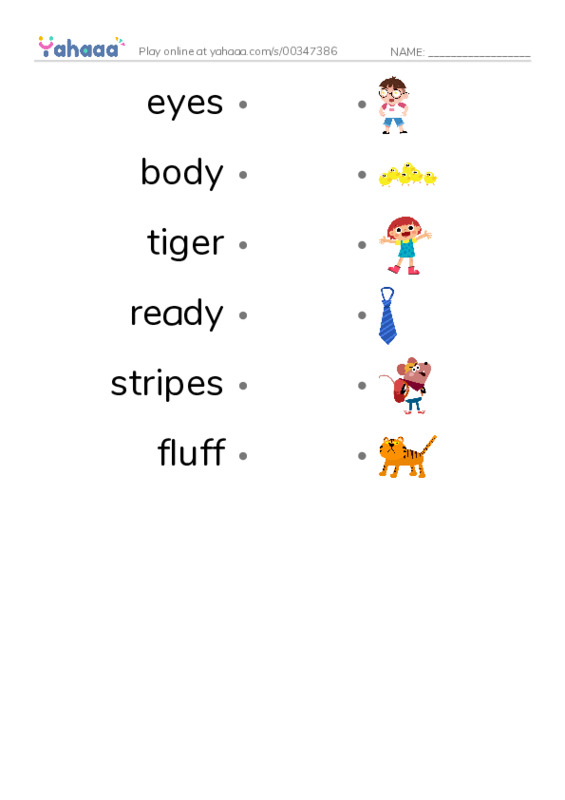 RAZ Vocabulary E: Too Much Work PDF link match words worksheet