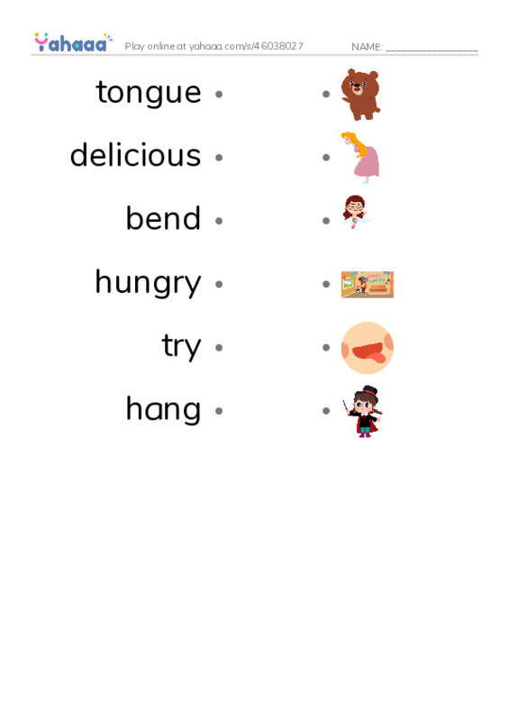RAZ Vocabulary E: Whats for Dinner PDF link match words worksheet
