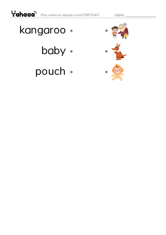 RAZ Vocabulary E: Whats In That Pouch PDF link match words worksheet