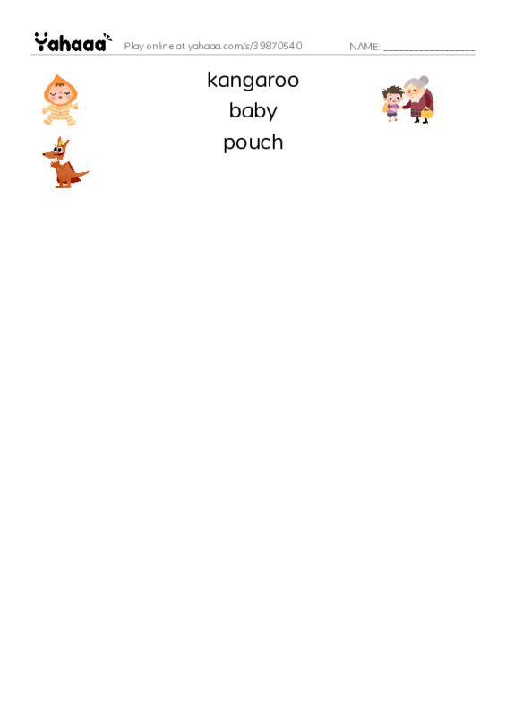 RAZ Vocabulary E: Whats In That Pouch PDF three columns match words