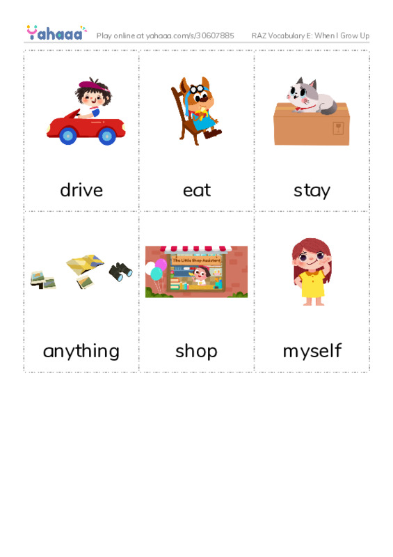 RAZ Vocabulary E: When I Grow Up PDF flaschards with images
