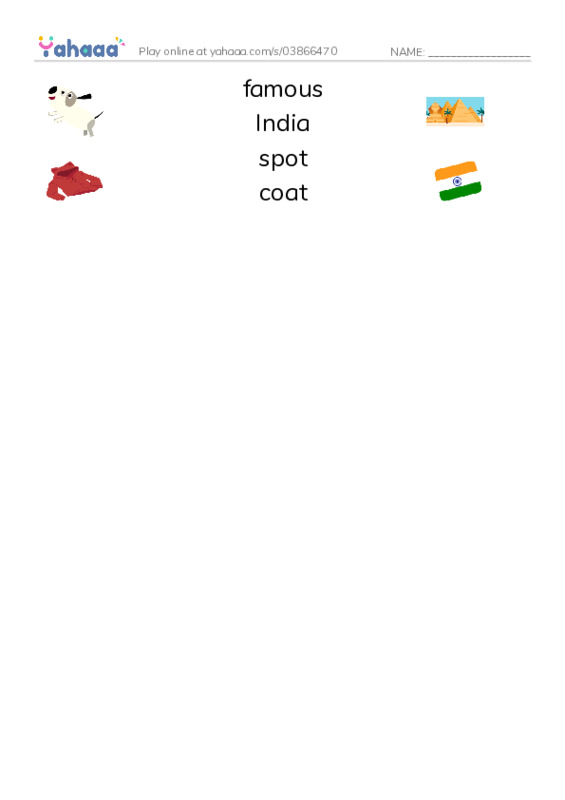 RAZ Vocabulary F: Are You From India PDF three columns match words