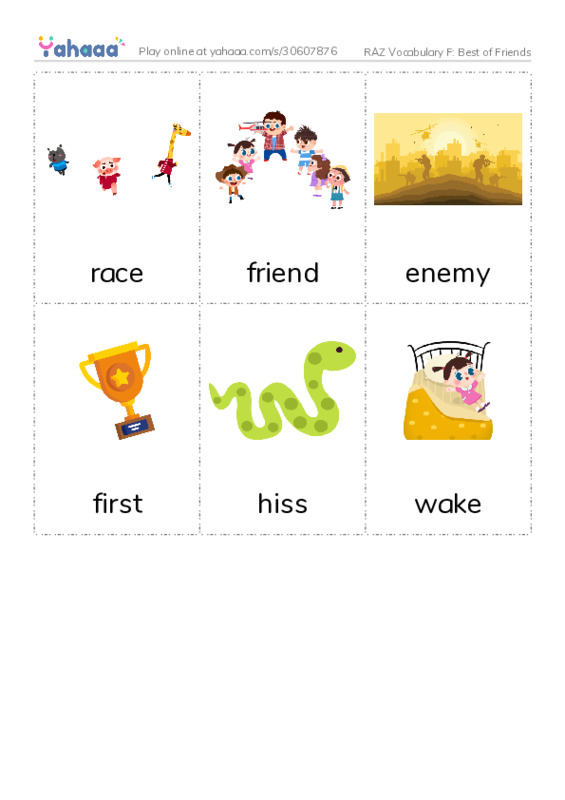 RAZ Vocabulary F: Best of Friends PDF flaschards with images