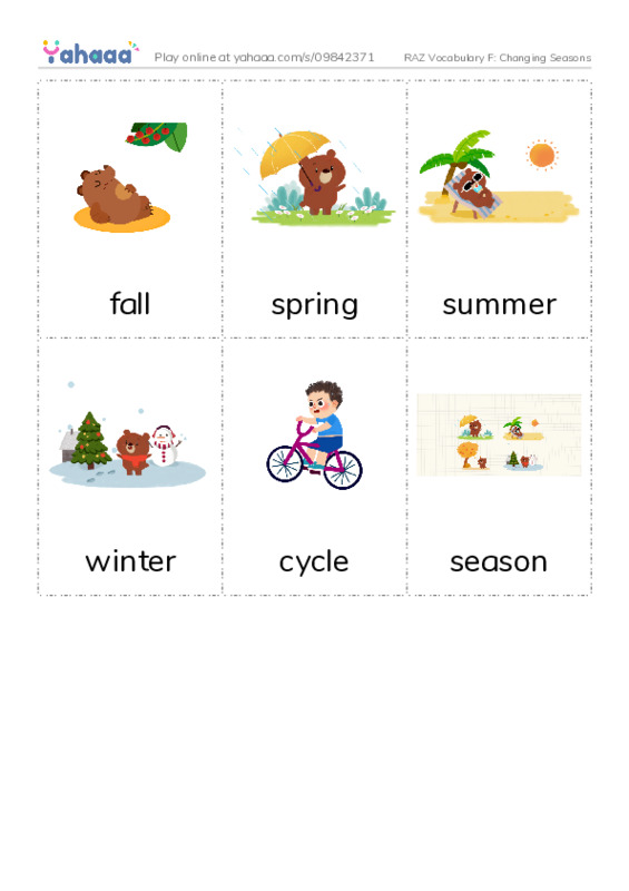 RAZ Vocabulary F: Changing Seasons PDF flaschards with images