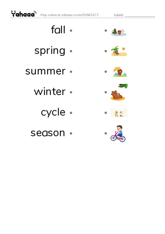 RAZ Vocabulary F: Changing Seasons PDF link match words worksheet