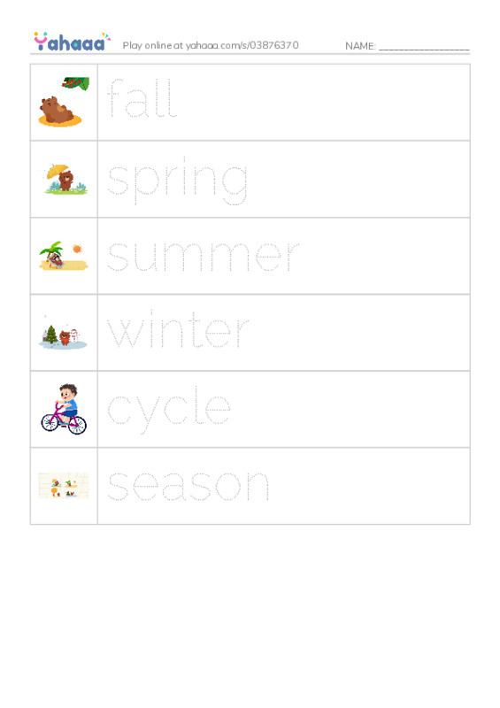 RAZ Vocabulary F: Changing Seasons PDF one column image words