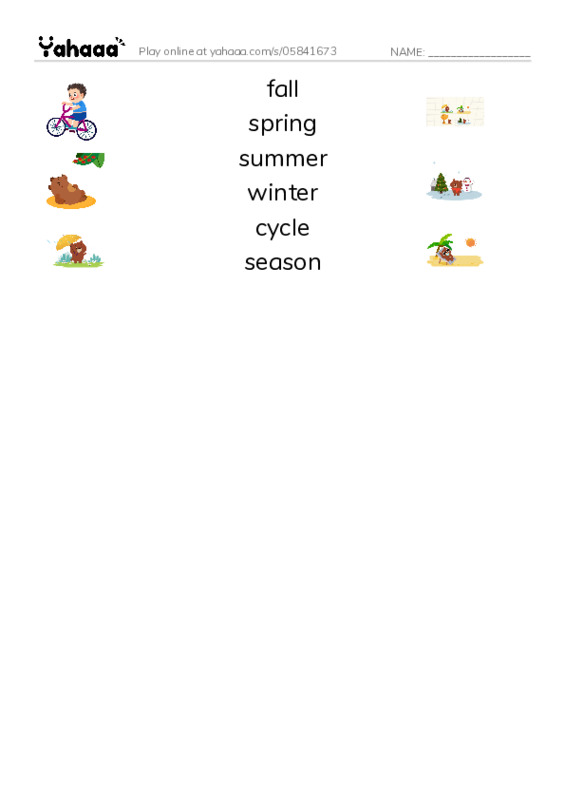 RAZ Vocabulary F: Changing Seasons PDF three columns match words