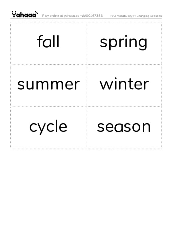 RAZ Vocabulary F: Changing Seasons PDF two columns flashcards