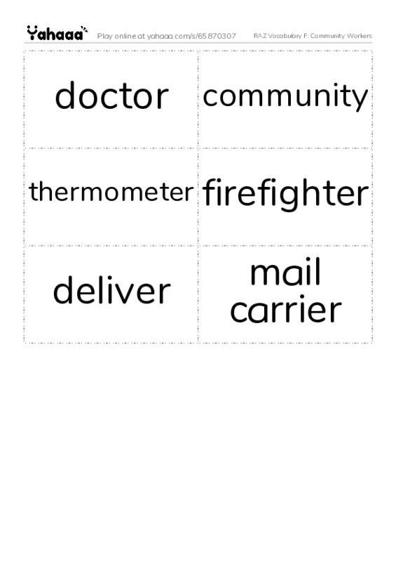 RAZ Vocabulary F: Community Workers PDF two columns flashcards