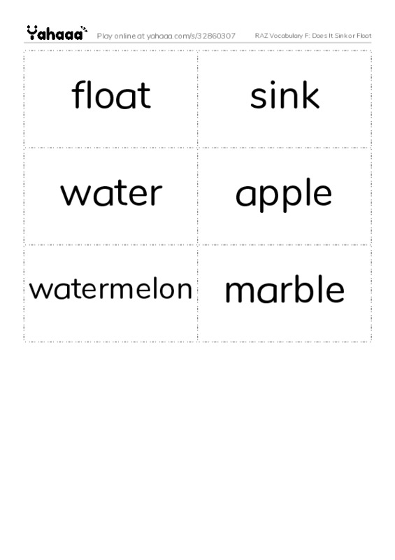 RAZ Vocabulary F: Does It Sink or Float PDF two columns flashcards