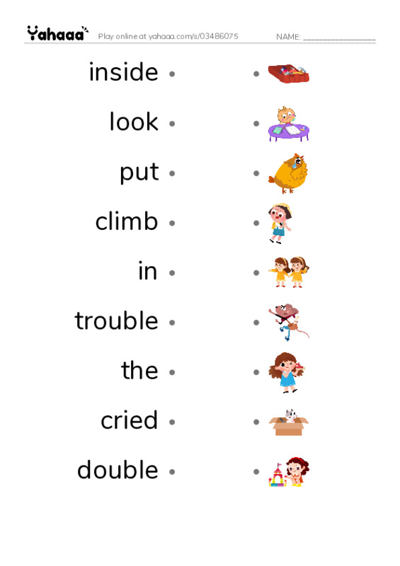 RAZ Vocabulary F: Double It PDF link match words worksheet