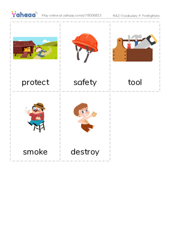 RAZ Vocabulary F: Firefighters PDF flaschards with images
