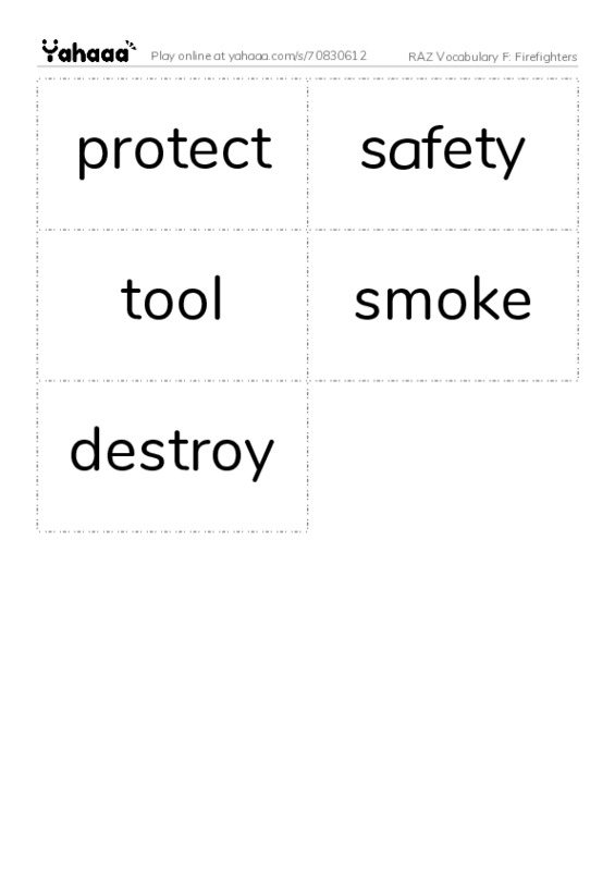RAZ Vocabulary F: Firefighters PDF two columns flashcards