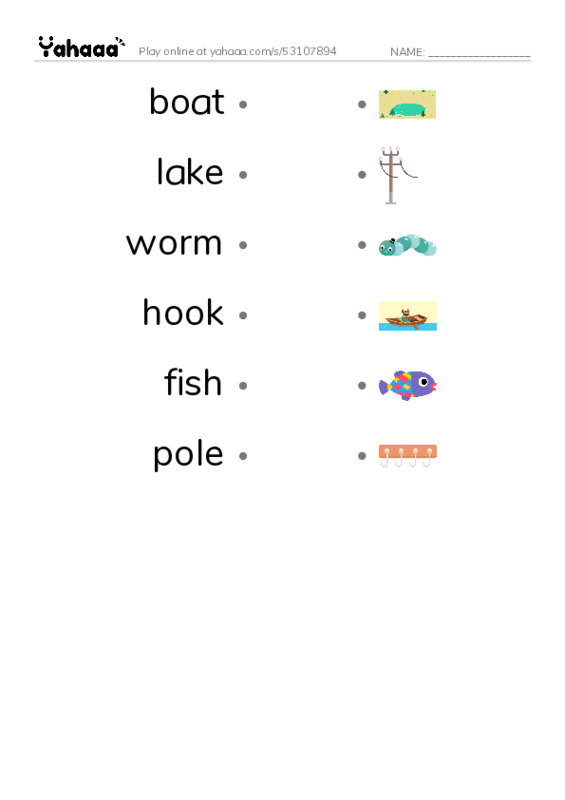 RAZ Vocabulary F: Fishing with Grandpa PDF link match words worksheet