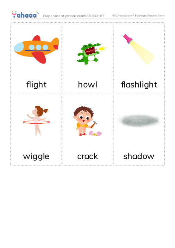 RAZ Vocabulary F: Flashlight Shadow Show PDF flaschards with images