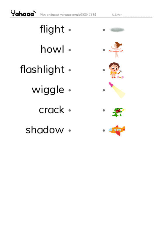 RAZ Vocabulary F: Flashlight Shadow Show PDF link match words worksheet