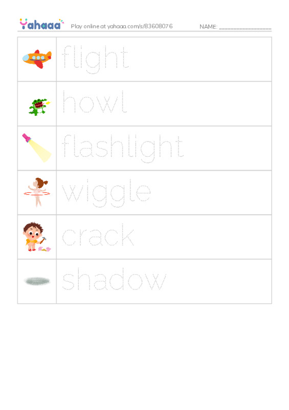 RAZ Vocabulary F: Flashlight Shadow Show PDF one column image words