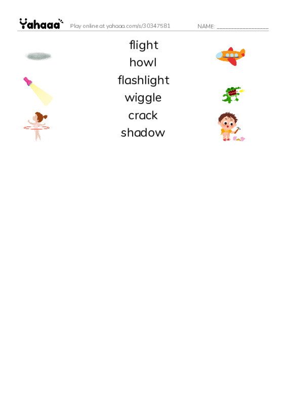 RAZ Vocabulary F: Flashlight Shadow Show PDF three columns match words