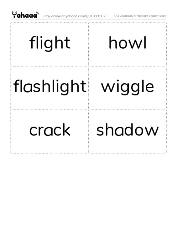 RAZ Vocabulary F: Flashlight Shadow Show PDF two columns flashcards