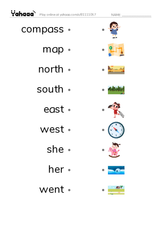 RAZ Vocabulary F: Following the Map PDF link match words worksheet