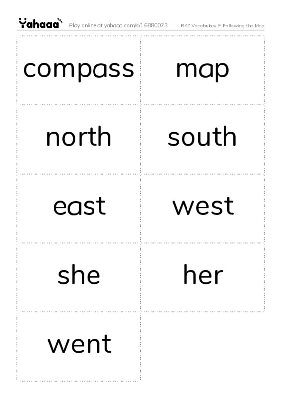 RAZ Vocabulary F: Following the Map PDF two columns flashcards