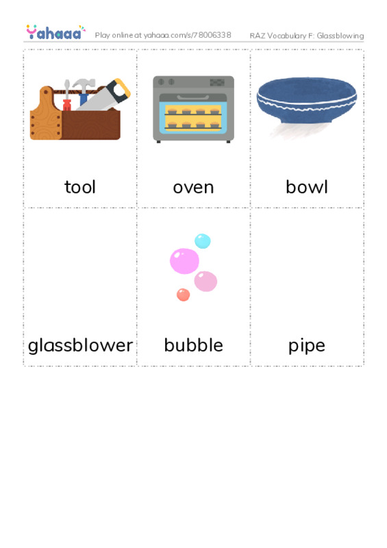 RAZ Vocabulary F: Glassblowing PDF flaschards with images