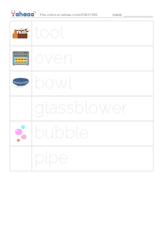 RAZ Vocabulary F: Glassblowing PDF one column image words