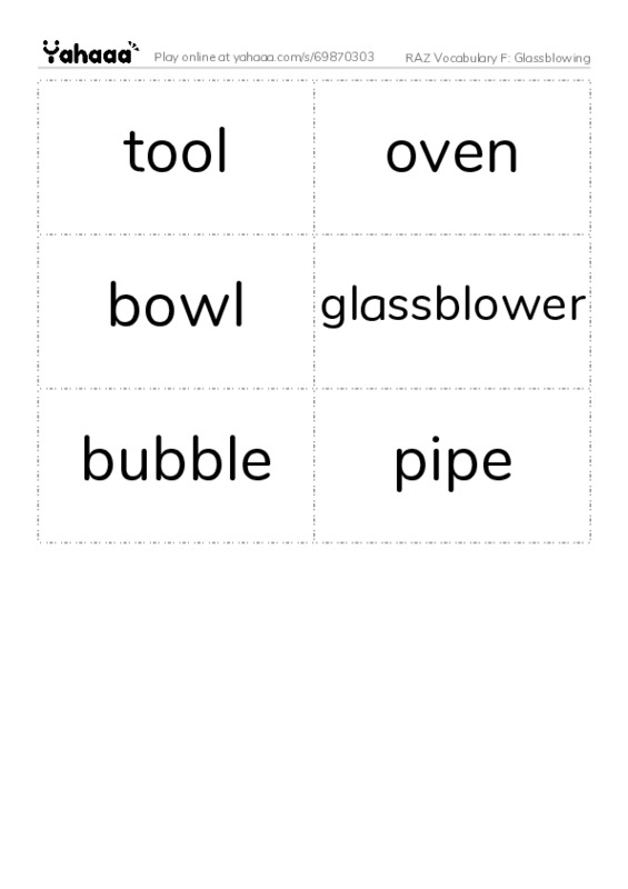 RAZ Vocabulary F: Glassblowing PDF two columns flashcards