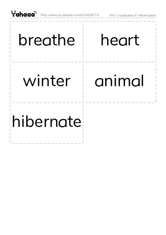 RAZ Vocabulary F: Hibernation PDF two columns flashcards
