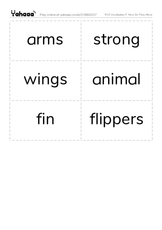RAZ Vocabulary F: How Do They Move PDF two columns flashcards