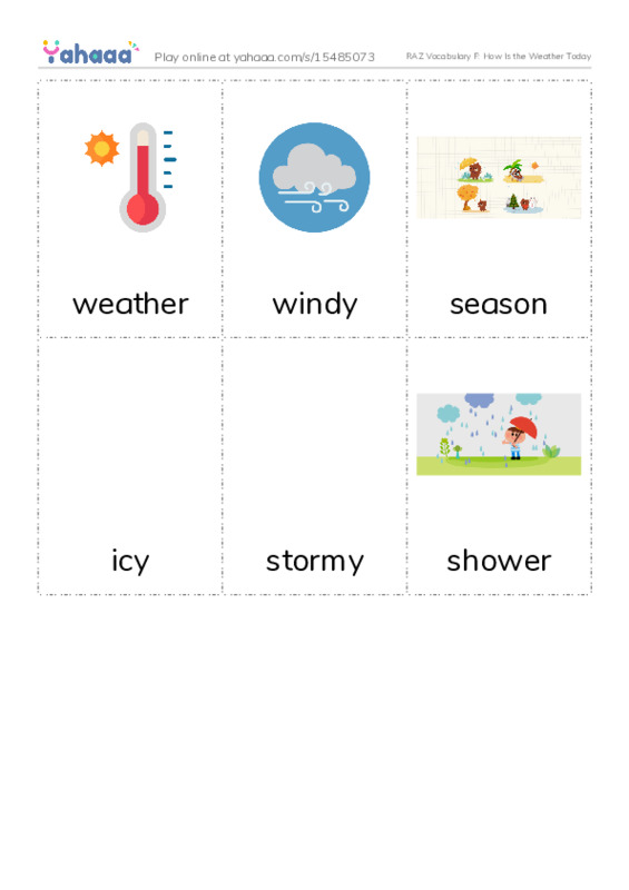 RAZ Vocabulary F: How Is the Weather Today PDF flaschards with images