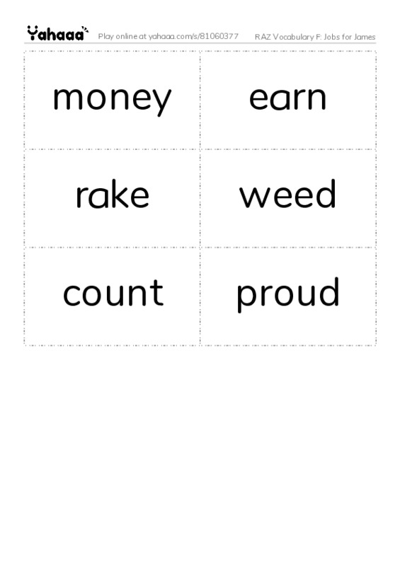 RAZ Vocabulary F: Jobs for James PDF two columns flashcards