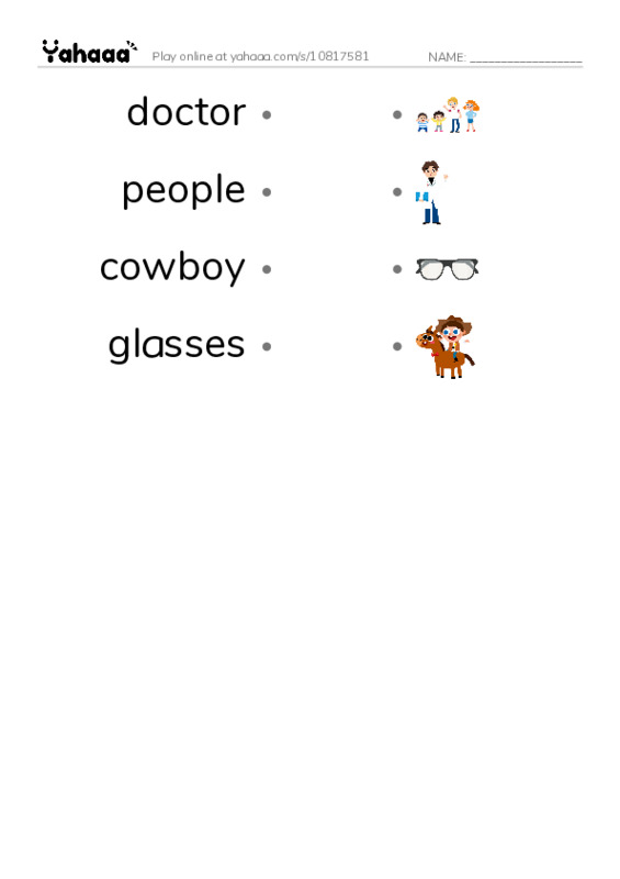 RAZ Vocabulary F: Josh Gets Glasses PDF link match words worksheet