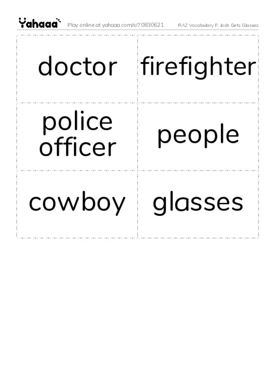 RAZ Vocabulary F: Josh Gets Glasses PDF two columns flashcards