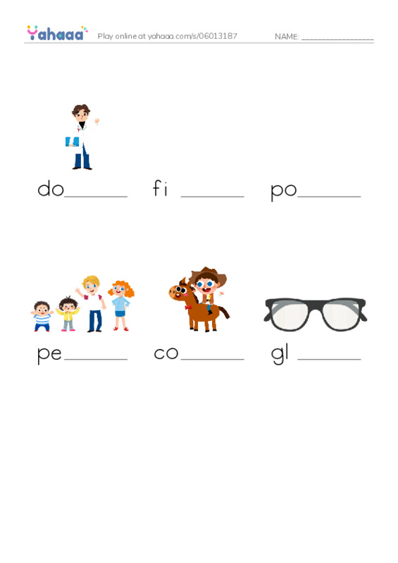 RAZ Vocabulary F: Josh Gets Glasses PDF worksheet to fill in words gaps