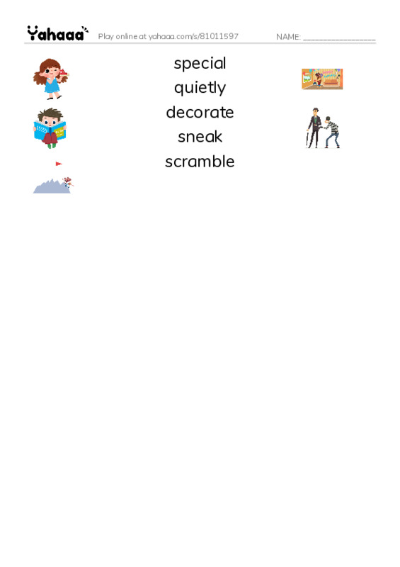 RAZ Vocabulary F: Mothers Day PDF three columns match words