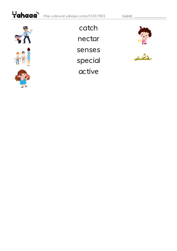 RAZ Vocabulary F: Night Animals PDF three columns match words