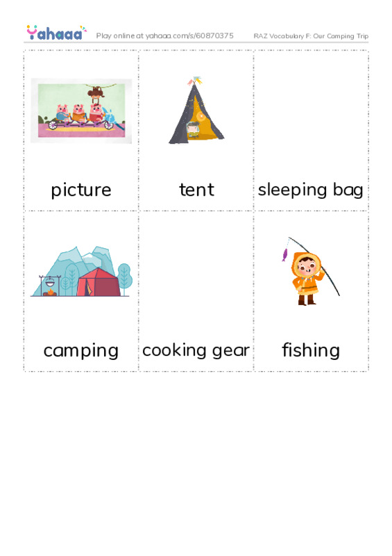 RAZ Vocabulary F: Our Camping Trip PDF flaschards with images