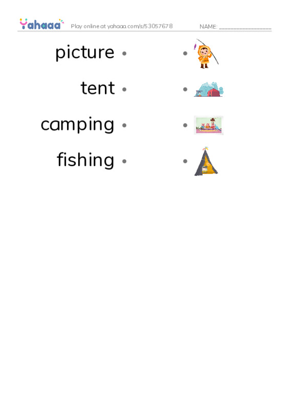 RAZ Vocabulary F: Our Camping Trip PDF link match words worksheet