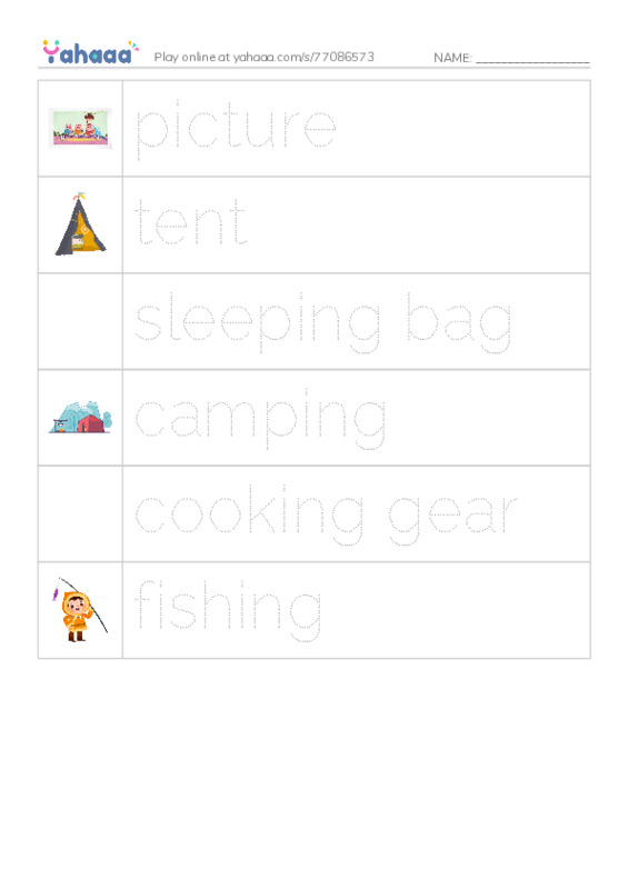 RAZ Vocabulary F: Our Camping Trip PDF one column image words
