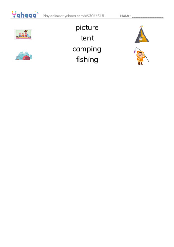 RAZ Vocabulary F: Our Camping Trip PDF three columns match words