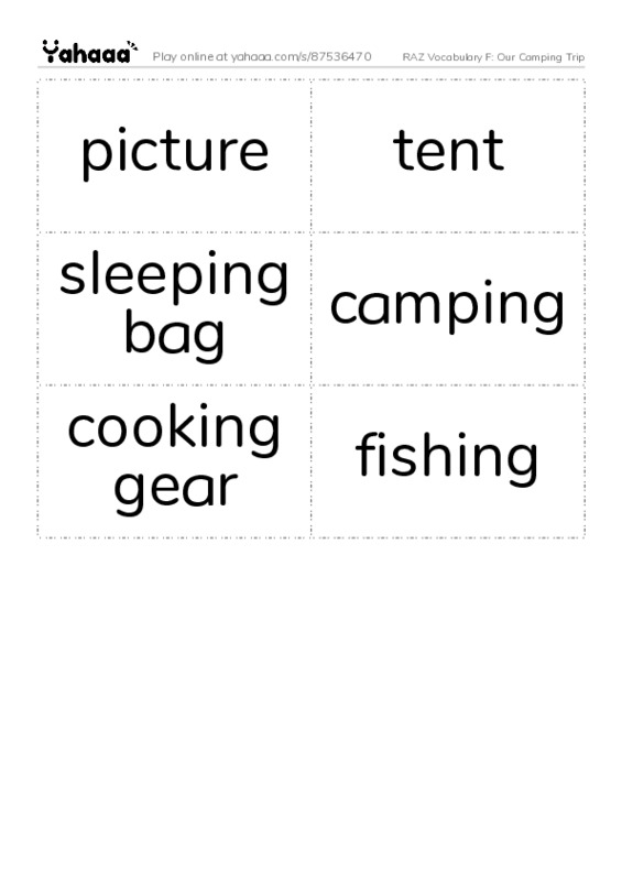 RAZ Vocabulary F: Our Camping Trip PDF two columns flashcards